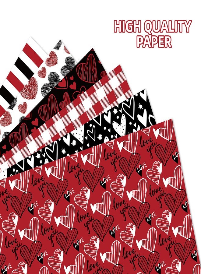 iKammo 12 Sheet Pink Valentine's Day Wrapping Paper Pink Gift Wrap Paper Pink Love Heart DIY Craft Art Paper for Party Decor Supplies, 20 x 27 Inch (Black Red) - Image 2